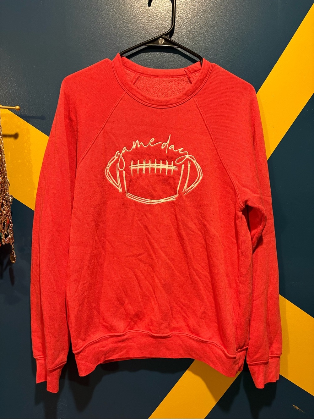 Red Embroidered "Game Day" Crewneck Fleece Sweatshirt EUC